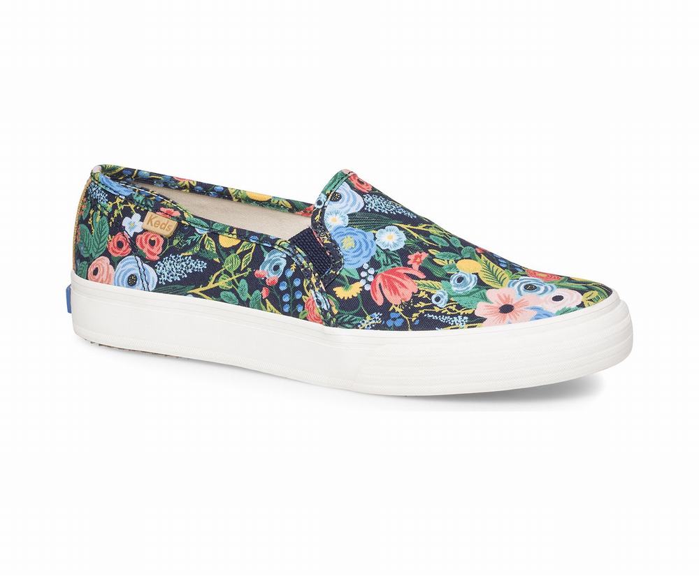 Women's Keds x Rifle Paper Co Double Decker Garden Party Wide Width Shoes Navy Multicolor 0389764HT